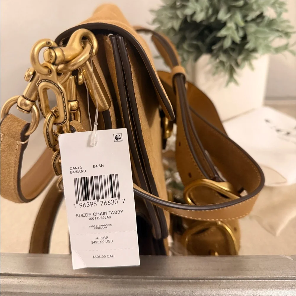 COACH Suede Chain Tabby Shoulder Bag in Sand - Picture 9 of 9